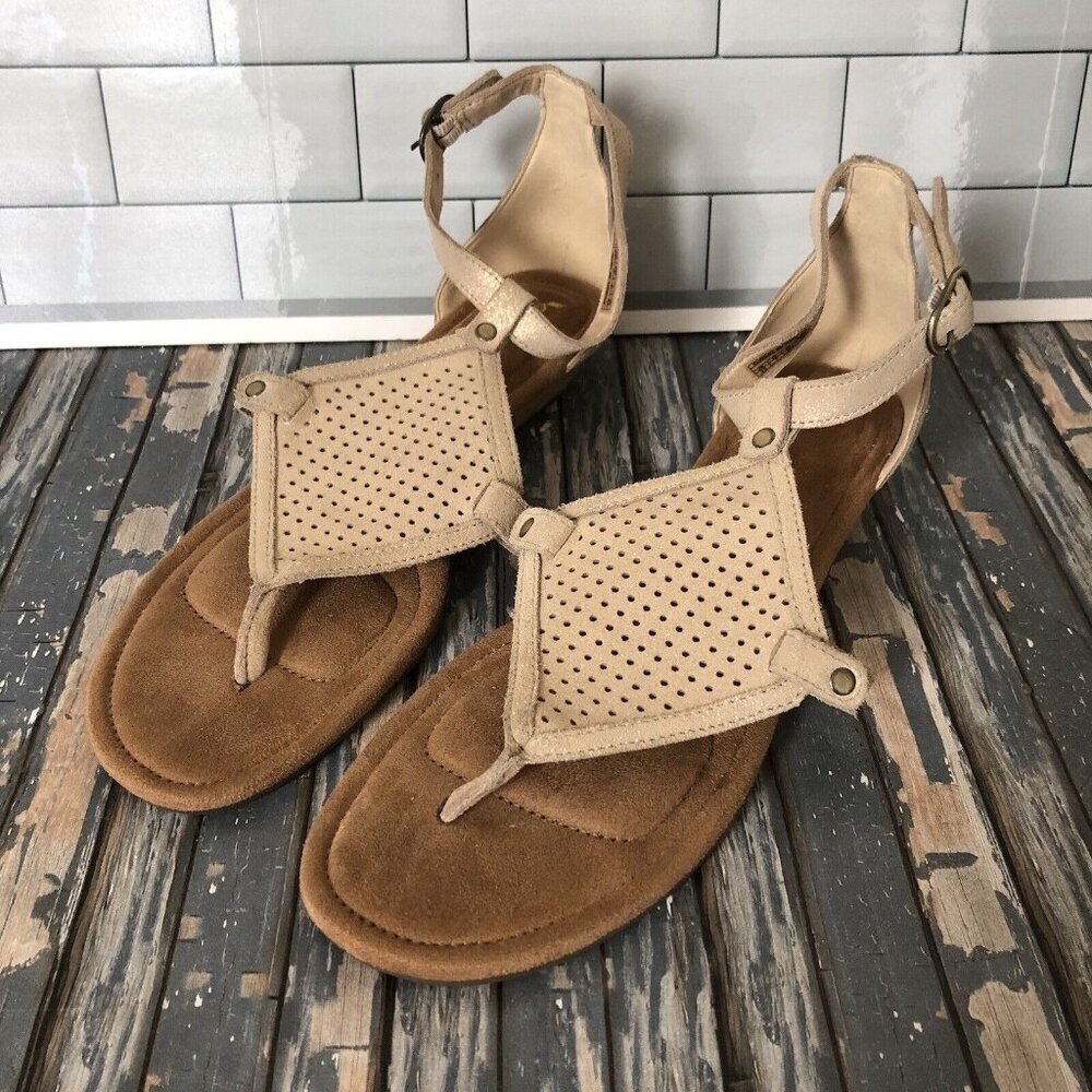 UGG Koolaburra Briona Sandals Womens 8.5 Tan Suede Comfort Wedge Ankle Strap